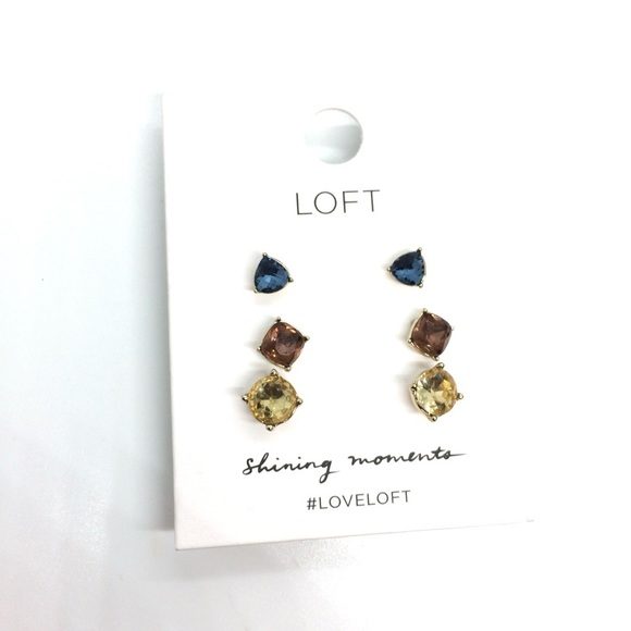 3/$30 NWT ANN TAYLOR LOFT RHINESTONE STUD EARRINGS MULTI-COLOR BLUE PINK YELLOW - Picture 1 of 11